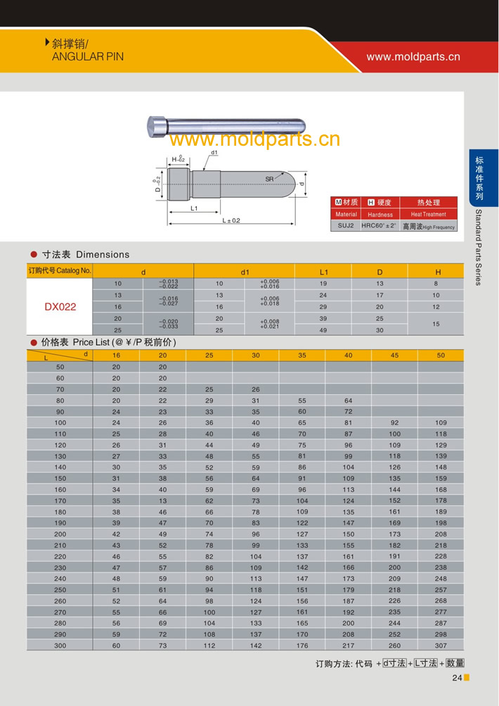 东莞大翔模具配件有限公司专业生产斜撑销，斜撑销的材质、热处理、硬度、标准、型号等详情说明和介绍，您可以通过本页面下单留言或者发送询/报价