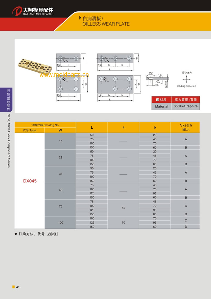 东莞大翔模具配件有限公司专业生产自润滑板，自润滑板的材质、热处理、硬度、标准、型号等详情说明和介绍，您可以通过本页面下单留言或者发送询/报价