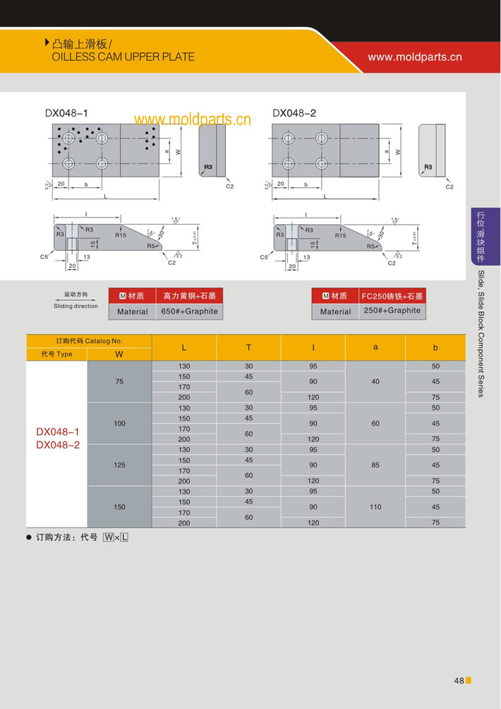 东莞大翔模具配件有限公司专业生产凸输上滑板，凸输上滑板的材质、热处理、硬度、标准、型号等详情说明和介绍，您可以通过本页面下单留言或者发送询/报价