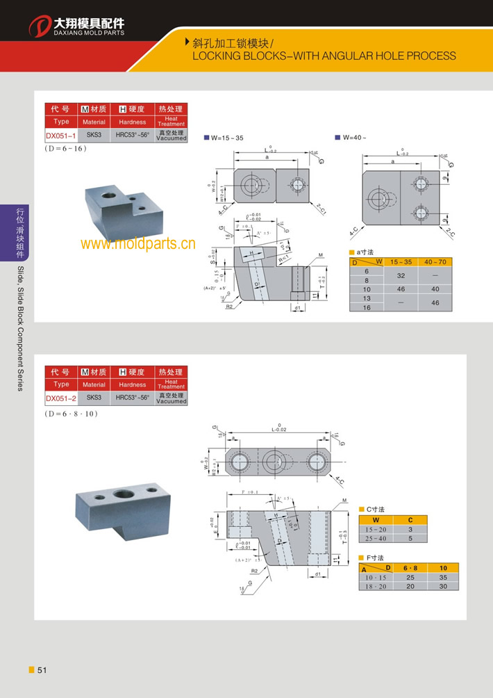 东莞大翔模具配件有限公司专业生产斜孔加工锁模块，斜孔加工锁模块的材质、热处理、硬度、标准、型号等详情说明和介绍，您可以通过本页面下单留言或者发送询/报价